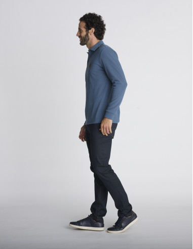 Polo manches longues bleu pétrole LUEUR