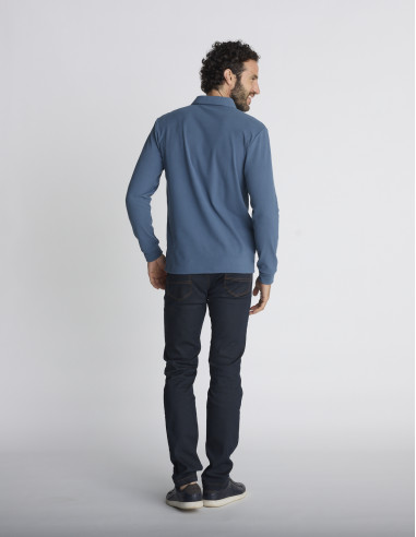 Polo manches longues bleu pétrole LUEUR