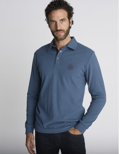 Polo manches longues bleu pétrole LUEUR