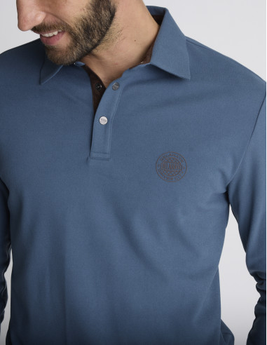 Polo manches longues bleu pétrole LUEUR