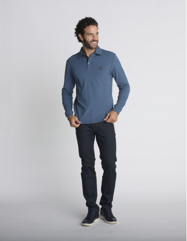 Polo manches longues bleu pétrole LUEUR