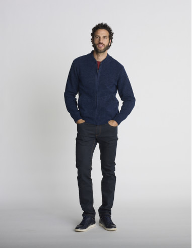 Gilet zippé bleu marine texturé GARDEFOU