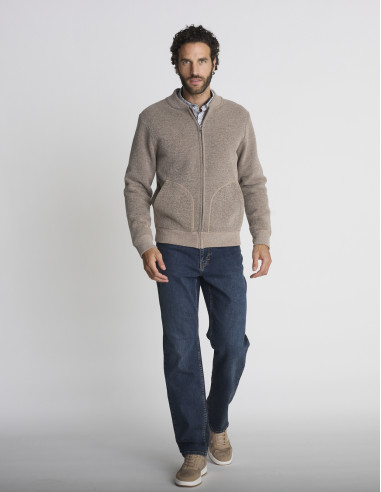 Gilet zippé écru texturé GARDEFOU