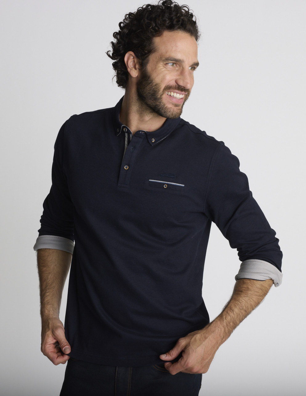 Polo manches longues bleu...