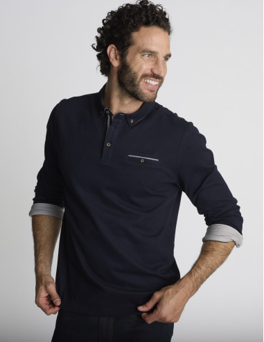 Polo manches longues bleu marine...