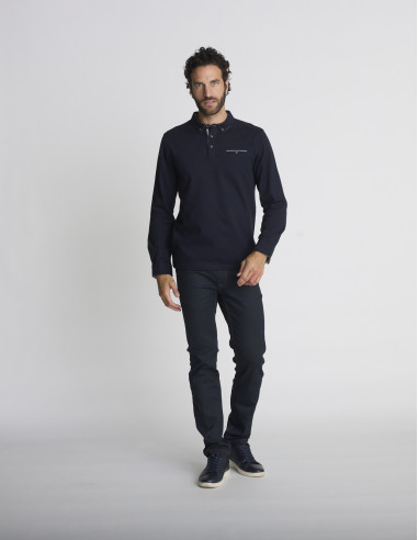 Polo manches longues bleu marine...