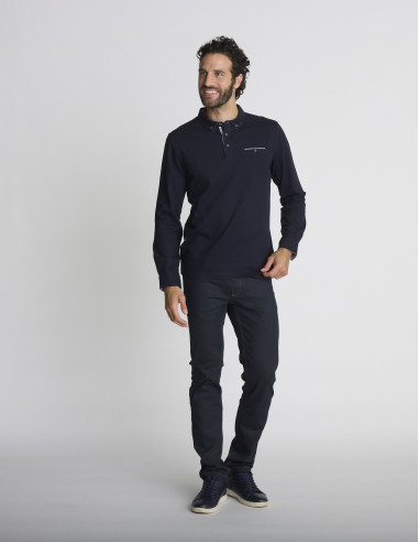 Polo manches longues bleu marine...