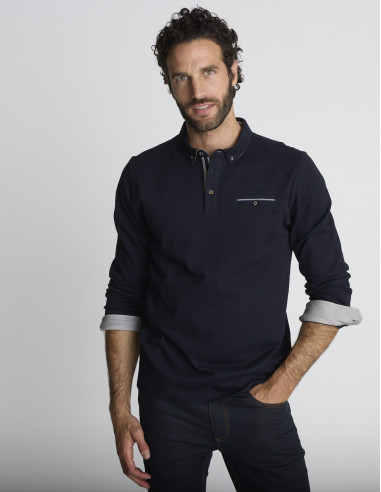 Polo manches longues bleu marine...