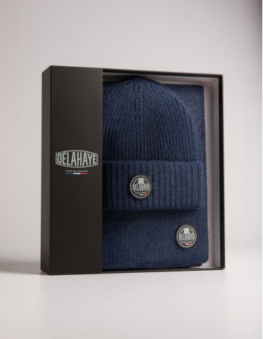 Coffret bonnet et écharpe bleu marine...